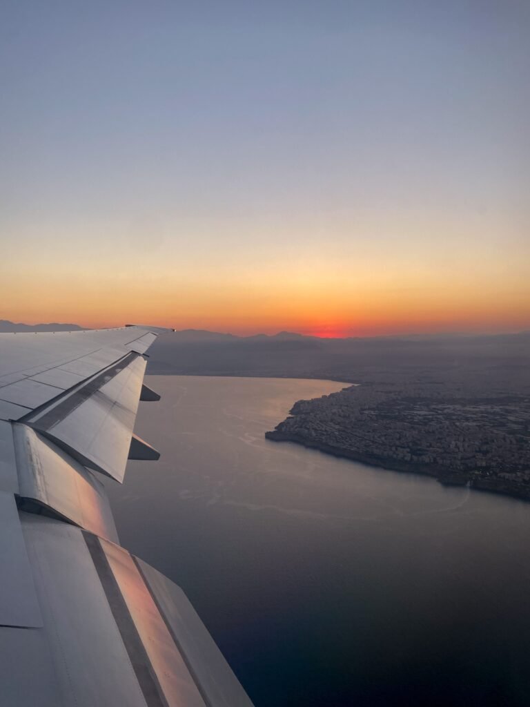 airplane wing sunset