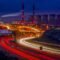 A busy highway at night
